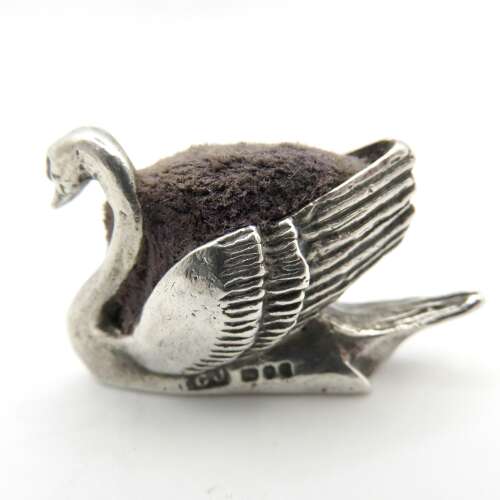 Vintage sterling silver swan pin cushion London 1970
