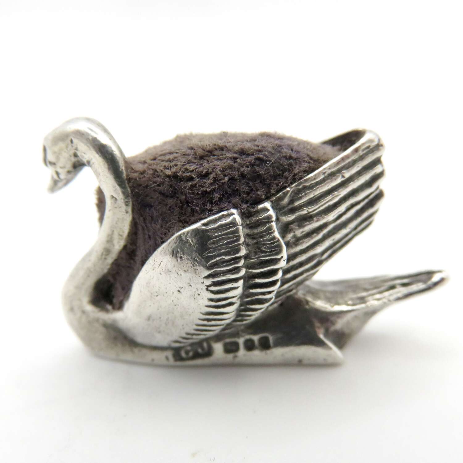 Vintage sterling silver swan pin cushion London 1970