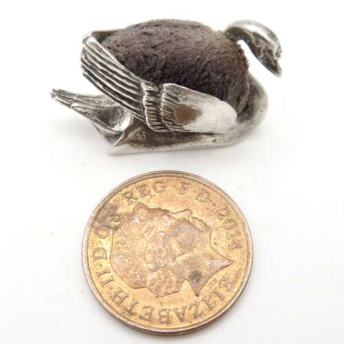 Vintage sterling silver swan pin cushion London 1970