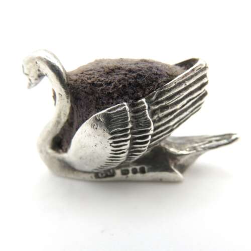 Vintage sterling silver swan pin cushion London 1970