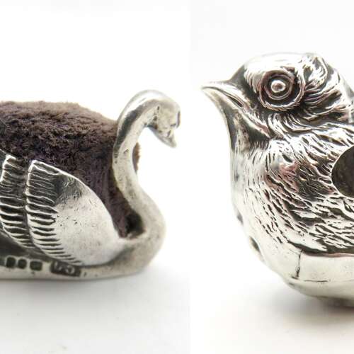 Vintage sterling silver swan pin cushion London 1970