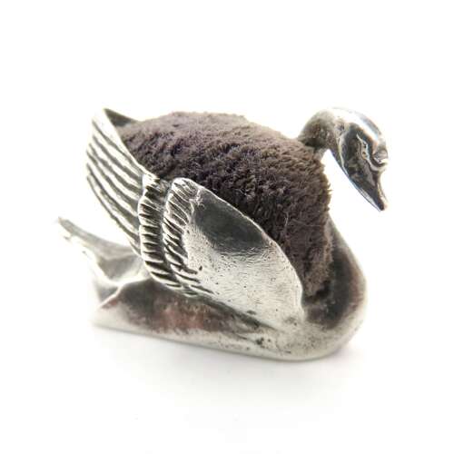 Vintage sterling silver swan pin cushion London 1970