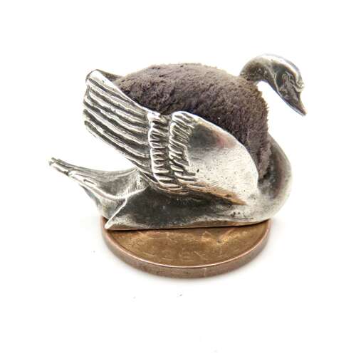 Vintage sterling silver swan pin cushion London 1970