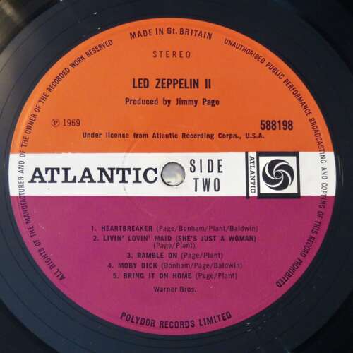 Led Zeppelin II October 1969 on Plum Atlantic Label
