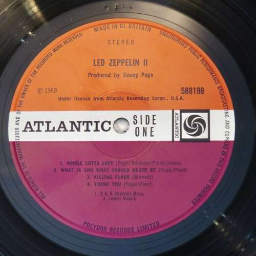 Led Zeppelin II October 1969 on Plum Atlantic Label