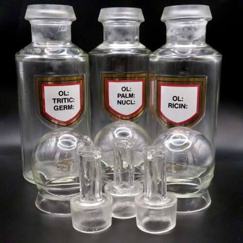 Set of 3 RPS vintage apothecary jars with lids