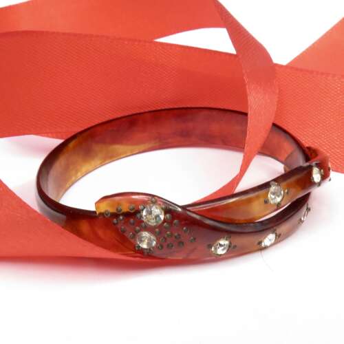 Art Deco 1920s celluloid snake bangle with rhinestones