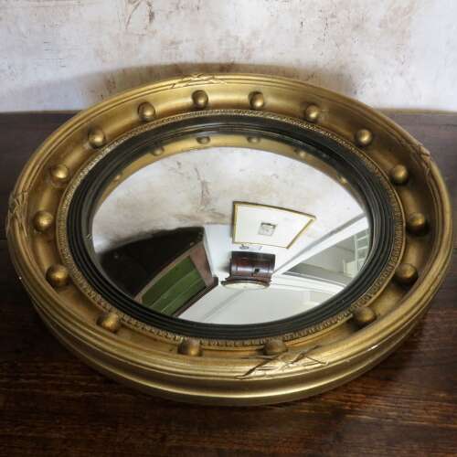 Edwardian Regency Style Convex Giltwood Wall Mirror