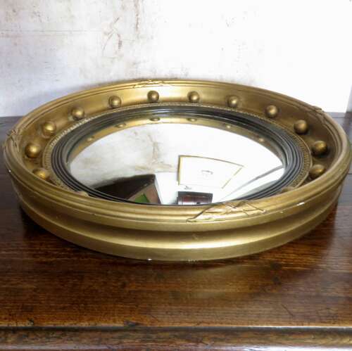 Edwardian Regency Style Convex Giltwood Wall Mirror