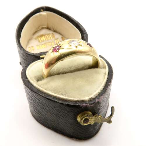 18ct Gold, Diamond and Ruby Gypsy Ring, 1922 Chester